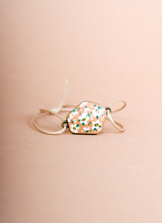 Handmade Floral Cabochon Bracelet: Adjustable Wax String