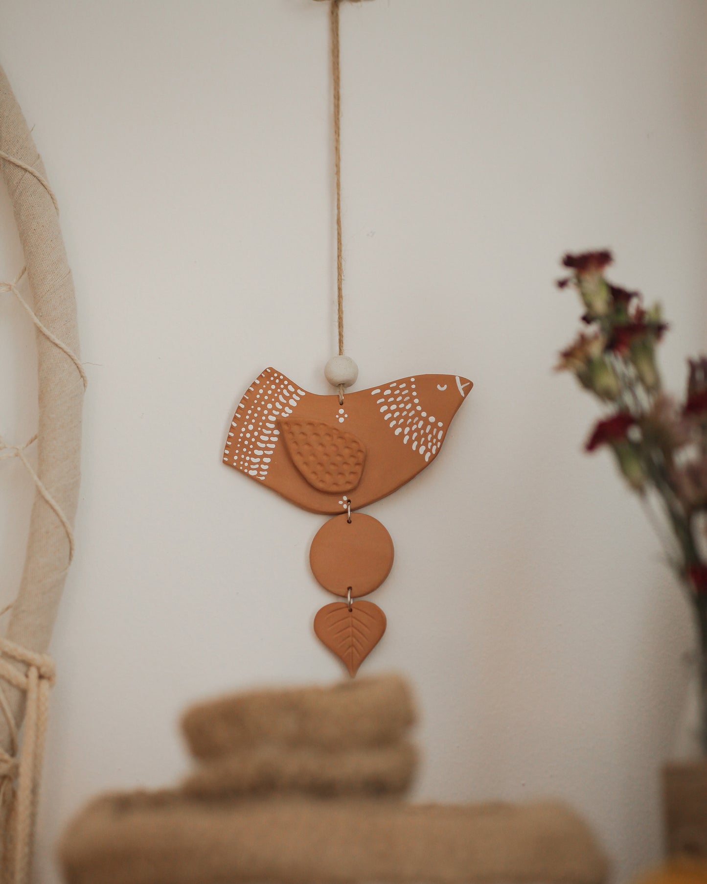 Ceramic bird for hanging